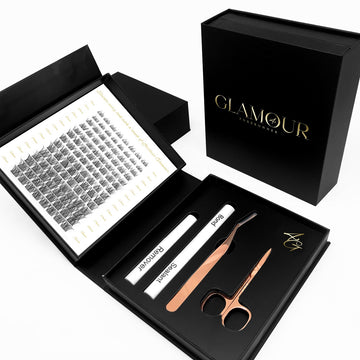 GlamLash | Wispy Look False Eyelashes D Curl 8-16mm 112pcs 14sRow Thickness 0.07mm 30D-40D with Bond & Tweezer by Glamour by Forerunner